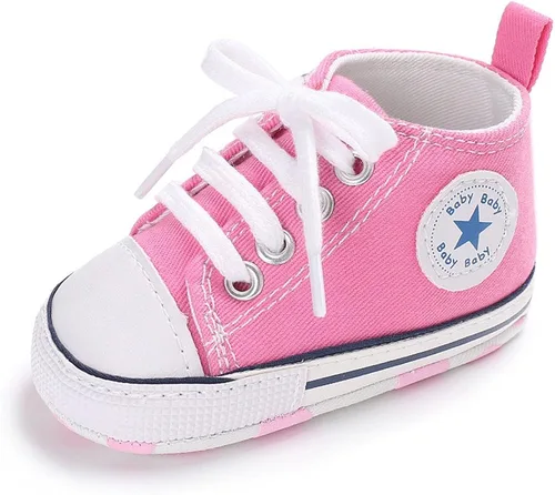 Meckior - Zapatos deportivos de lona para bebé niña y niño con suela suave y perfil alto Para sus primeros pasos y estar en la cuna