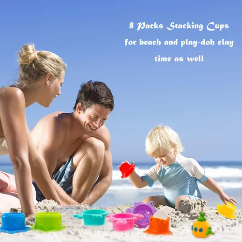 Miniatura 6 de INNOCHEER Juguetes de baño para bebés para niños pequeños, juguetes de mesa de agua con tazas apilables sin moho, red organizadora de secado rápido