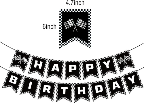 Miniatura 2 de Cartel de cumpleaños de coche de carreras, pancarta de feliz cumpleaños a cuadros, decoraciones de fiesta de autos de carreras, fiesta temática