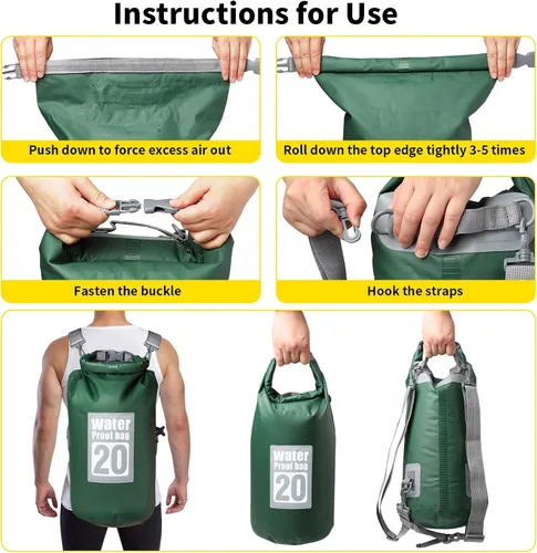Miniatura 3 de Mochila impermeable IPX8 de 10 litros, sello enrollable para kayak y cruces de río, PVC 500D, resistente a la abrasión, correas de mochila