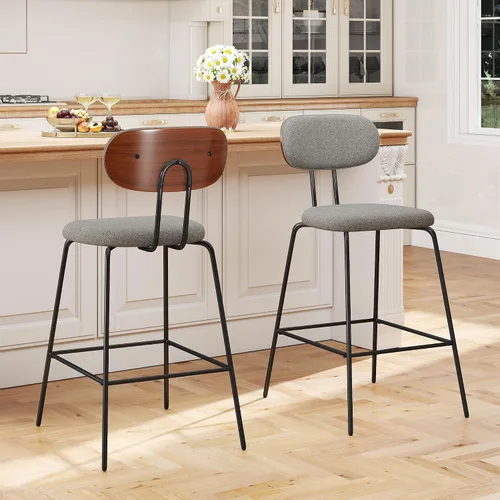 Miniatura 11 de LSSPAID Juego de 2 taburetes de bar de 25.6 pulgadas de altura de mostrador con patas de metal curvadas de madera curvada de nogal, taburetes de bar