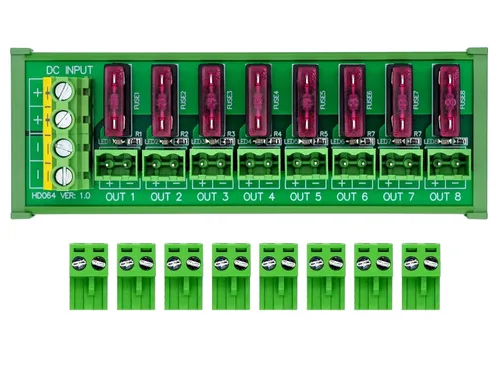 Bloque de terminales de montaje en riel DIN CC 5-32V de 8 canales con terminales de cableado enchufables en la parte superior, módulo de fusibles de