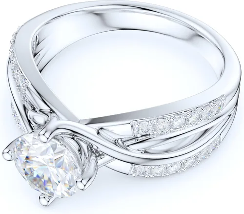 Miniatura 3 de Anillo de compromiso de plata de ley con diamantes redondos de talla brillante o moissanita genuina