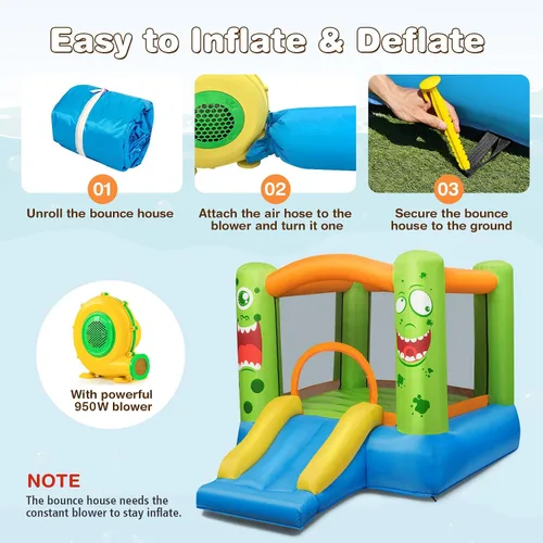 Miniatura 2 de BOUNTECH Casa Inflable de Rebote, Casa de Rebote para Niños Interior Exterior Fiesta con Área de Salto, Incluye Soplador, Bolsa de Transporte