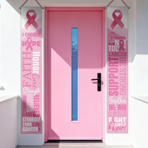 Miniatura 5 de Letrero de cinta rosa para porche de concienciación sobre el cáncer de mama, mensaje inspirador de apoyo de fe y esperanza para puerta delantera