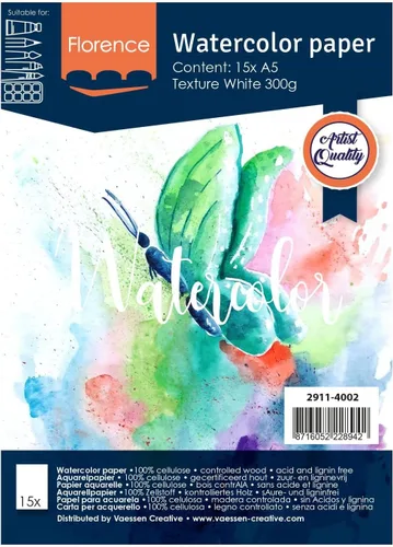 Miniatura 9 de Vaessen Creative VARTA Florence - Papel A4 para acuarela, 10 hojas para pintar, manuales, proyectos de arte y más, calidad artística, calidad