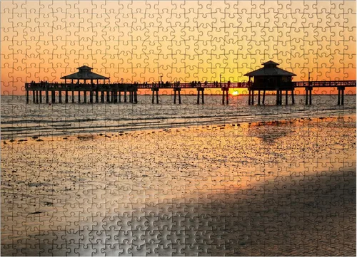 Miniatura 8 de MyPuzzle Sunset At The Pier in Fort Myers Beach On The Gulf Coast, Florida, Estados Unidos, rompecabezas prémium de 100 piezas para adultos