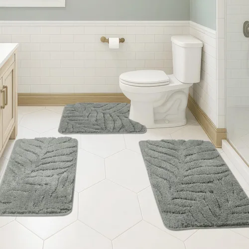 Miniatura 18 de Juego de 3 alfombras de baño suaves y absorbentes, peludas, suaves, antideslizantes, para ducha, bañera y bañera, lavables a máquina