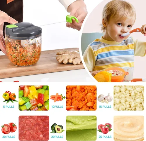 Miniatura 3 de Procesador manual de alimentos, picador de verduras, picador de ajo portátil con cuerda de mano, cortador de cebolla para verduras, jengibre, GGreen