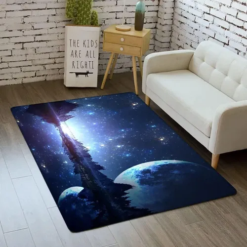 Miniatura 19 de Alfombra de espacio exterior para habitación de niños, 3 x 5 pies, alfombra Galaxy para dormitorio de niños, suave, antideslizante, sistema solar