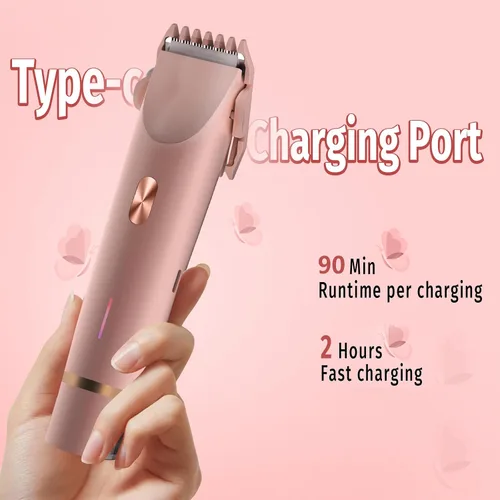 Miniatura 3 de Recortadora de bikini para mujer, afeitadora eléctrica 2 en 1 para mujer, afeitadora eléctrica recargable, para uso húmedo y seco Rosa