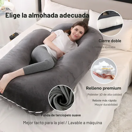 Miniatura 3 de ALLOPERA Almohada de embarazo de 57 pulgadas para dormir, almohada de apoyo de cuerpo completo con funda extraíble lavable para comodidad
