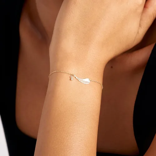 Miniatura 3 de Pulsera de ala de ángel de diamantes para mujer, pulseras con dije de ala de oro real de 14 quilates, pulseras delicadas de oro macizo de 14