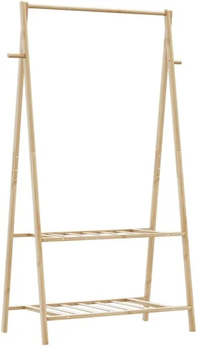 Miniatura 6 de Bamboo Clothing Rack, Varnished Finish, Adjustable Shelves, Foldable Garment Hanger for Bedroom Storage
