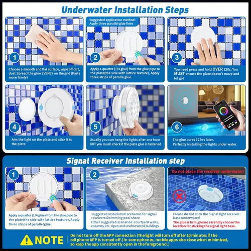Miniatura 2 de Luz de piscina, 6 pulgadas, 25 LED RGB sumergible luz flotante Bluetooth APP Control, 4000mAh Rechargeable, IP68 Waterproof, Magnetic Mount, Above