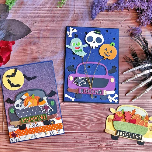 Miniatura 6 de Troqueles de metal con forma de murciélago de globo espeluznante para Halloween, Halloween, fantasma, calavera, calabaza, murciélago, lazo