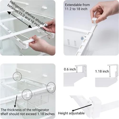 Miniatura 4 de YekouMax Organizador de refrigerador, contenedores organizadores de refrigerador, extraíble con asa, caja de almacenamiento para estante