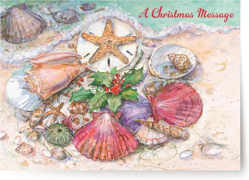 Miniatura 14 de Red Farm Studios Designer Greetings - Tarjetas de Navidad en caja, diseño de hombre de arena de playa con gaviotas