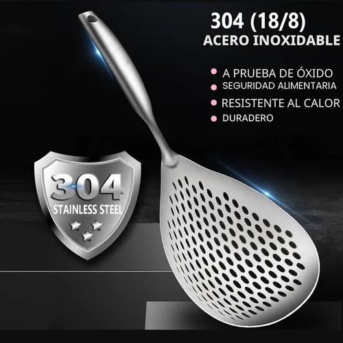 Miniatura 8 de KAYCROWN Cucharón Espumador con Ranuras, Cucharón Espumador de Acero Inoxidable 304, Colador de Araña para Cocinar y Freír, Colador de Pasta