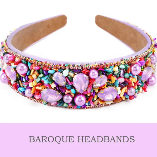Miniatura 2 de Rhinetsones - Diademas de perlas, diademas anchas moradas para mujer con diadema barroca con cuentas adornadas para fiesta de cumpleaños