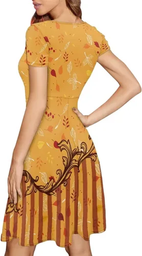 Miniatura 3 de Vestido de Halloween para mujer, manga corta, acampanado, vestido de cóctel, color naranja