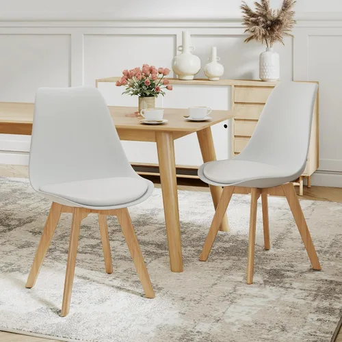 Miniatura 5 de NOBPEINT Juego de 2 sillas de comedor modernas de mediados de siglo, sillas tapizadas de piel sintética con respaldo curvo, silla de cocina de negro