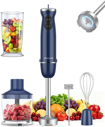 Miniatura 13 de Batidora de inmersión 5 en 1 de mano, Abuler 1000W batidora de mano con palillo, 12 velocidades batidora de mano de acero inoxidable 304 con vaso