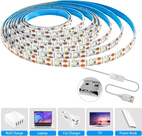 Miniatura 4 de Tira de luces LED de 5V USB 9.84 pies, 3500K blanco cálido, tira de luces LED flexible impermeable de SMD2835 con 180 LEDs, regulable, luz de tira