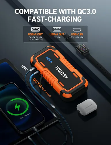 Miniatura 5 de AstroAI S8 Ultra 4000A arrancador de coche, caja de salto hasta todos los motores de gasolina y diésel de 12L, banco de energía portátil de 12 V