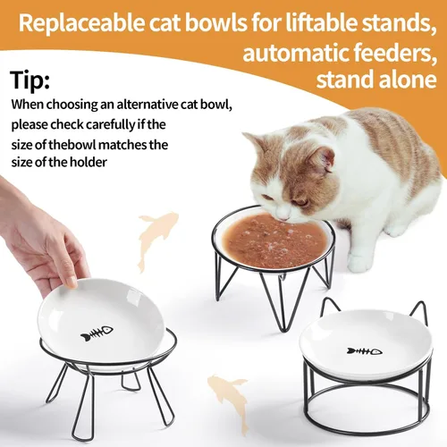 Miniatura 3 de Cuencos de cerámica para gatos de 5.9 pulgadas, platos anchos poco profundos, platos aptos para bigotes, cuenco de comida y agua para gatos