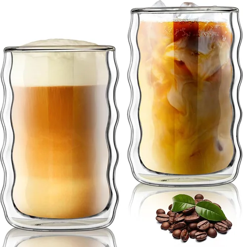 Miniatura 12 de Joeyan Juego de 2 tazas de café de vidrio de doble pared de 10.8 onzas, tazas de café de vidrio transparente aisladas con asa, tazas térmicas de dos