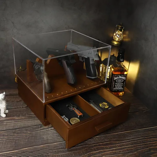 Miniatura 7 de Soporte para pistola de pistola, caja de exhibición de madera para 5 ranuras para pistola de bala, 11 agujeros para pistola de bala, organizador