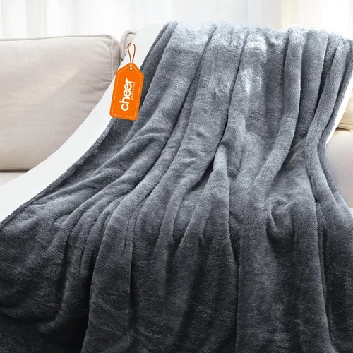 Miniatura 14 de Cheer Collection Manta para sofá – Manta de lujo – Manta suave de microsherpa para sofá, cama y viajes – Elegante manta decorativa – 50 x 60 Gris