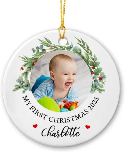Miniatura 10 de Marco de fotos conmemorativo personalizado para mascotas, adorno de Navidad 2025, Un pedazo de mi corazón vive en el cielo, adorno de cerámica