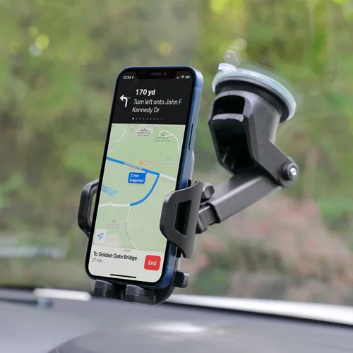 Miniatura 7 de LAX Gadgets Soporte de teléfono para automóvil, negro, compatible con iPhone 13, 12, 11, Samsung Galaxy S20, S10, Note10, dispositivos