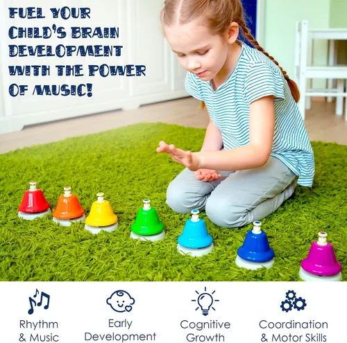 Miniatura 3 de MINIARTIS Campanas de escritorio para niños Juguetes educativos de música para niños pequeños Juego de campanas de mano coloridas de 8 notas
