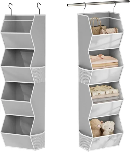 Organizador colgante de armario de 4 estantes plegables para dormitorio, organizador de armario y almacenamiento colgante con bolsillos de malla