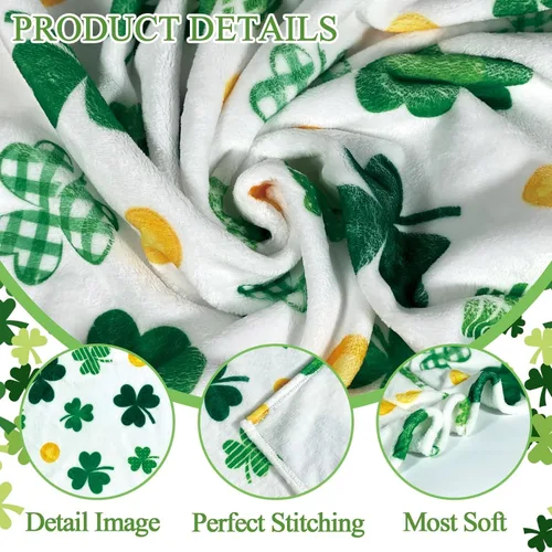 Miniatura 2 de Manta del día de San Patricio con trébol de shamrock, manta de franela para arrojar de 40"x50" de trébol de la suerte, regalo para adultos y niños