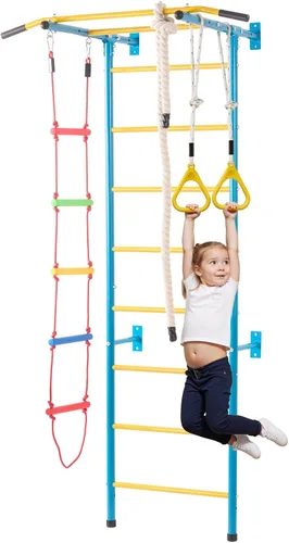 VEVOR Gimnasio interior de la selva para niños pequeños, juego de escalada 5 en 1 con escalera sueca de acero al carbono, escalera de pared, barra