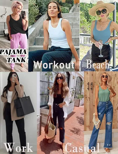 Miniatura 5 de Ekouaer 2 PCS Women Rib Knit Tank Top Scoop Neck Ribbed Basic Sleeveless Pajama Top