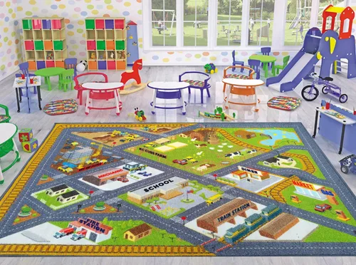 Miniatura 2 de KC Cubs Alfombra de Calle de Carretera de Construcción de Granja Country de 8x10 pies - Alfombra Educativa Tapete de Juego para Niños, Guardería