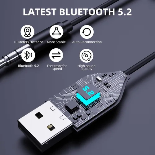 Miniatura 8 de Smof Adaptador auxiliar a Bluetooth 5.2 Receptor Bluetooth de 0.138 in con micrófono incorporado entrada auxiliar para transmisión de música