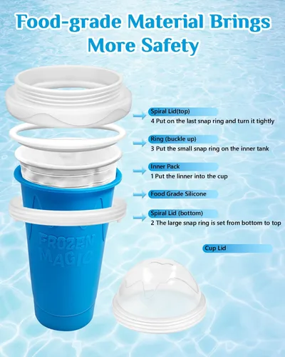 Miniatura 5 de Bollove - Vaso para granizar, tazas mágicas para hacer granizados para hacer tú mismo, taza portátil para jugos, leche y helado, doble capa de Azul