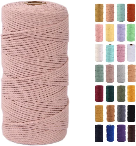 Miniatura 60 de Cordón de macramé gris rosado de 0.118 in x 109 yardas, cuerda de algodón colorido de algodón suave para colgar en la pared, colgar plantas