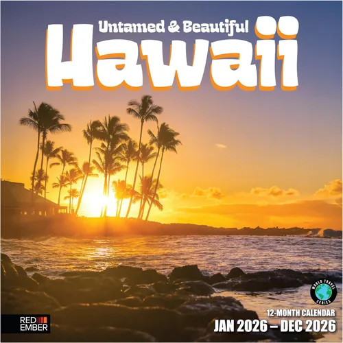 RED EMBER Untamed & Beautiful Hawaii 2026 - Calendario de pared de 12 meses | 12" x 24" abierto | Papel grueso y resistente | Regalo navideño |