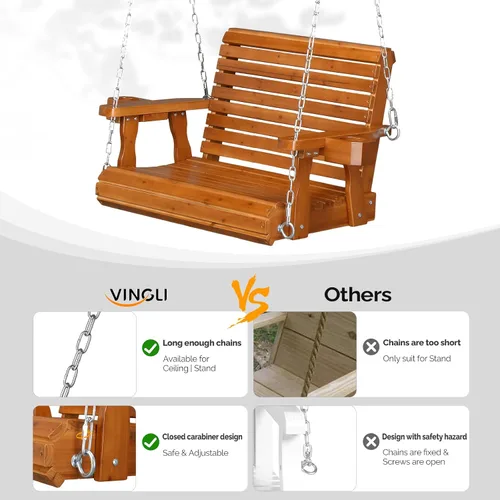 Miniatura 3 de VINGLI Columpio de madera resistente para porche de patio para 1 persona de 440 libras con asiento más profundo y respaldo más alto y portavasos
