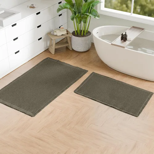 Miniatura 31 de Hiasan Tapete de baño de punto gofre, súper absorbente, antideslizante, con borlas, lavable a máquina, tapete con parte trasera de goma ultra suave