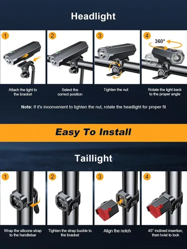 Miniatura 7 de Cuvccn Luces de bicicleta superbrillantes de 1000 lúmenes con luz lateral, 4+6 modos recargables de bicicleta delanteras y traseras, faros