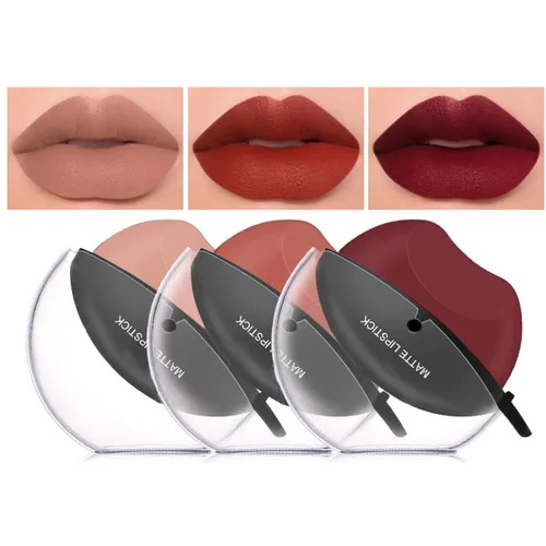 DAGEDA Juego de lápices labiales mate de 3 colores, lápiz labial de terciopelo mate, lápiz labial perezoso, de larga duración, alta pigmentación,
