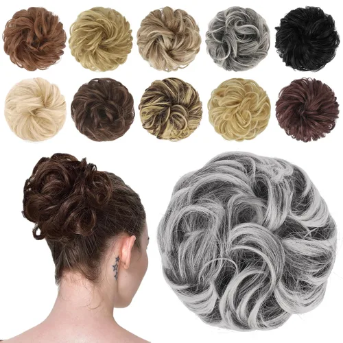 Miniatura 32 de FESHFEN Pieza de Cabello de Moño Desordenado - Extensiones Elásticas Onduladas Rizadas de Moño Scrunchies Sintético Chignon Postizos para Mujeres